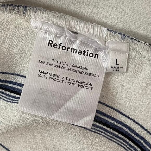 Reformation Violet Long Sleeve Striped Button Down Blouse - Blue + White - Sz L - Picture 6 of 7